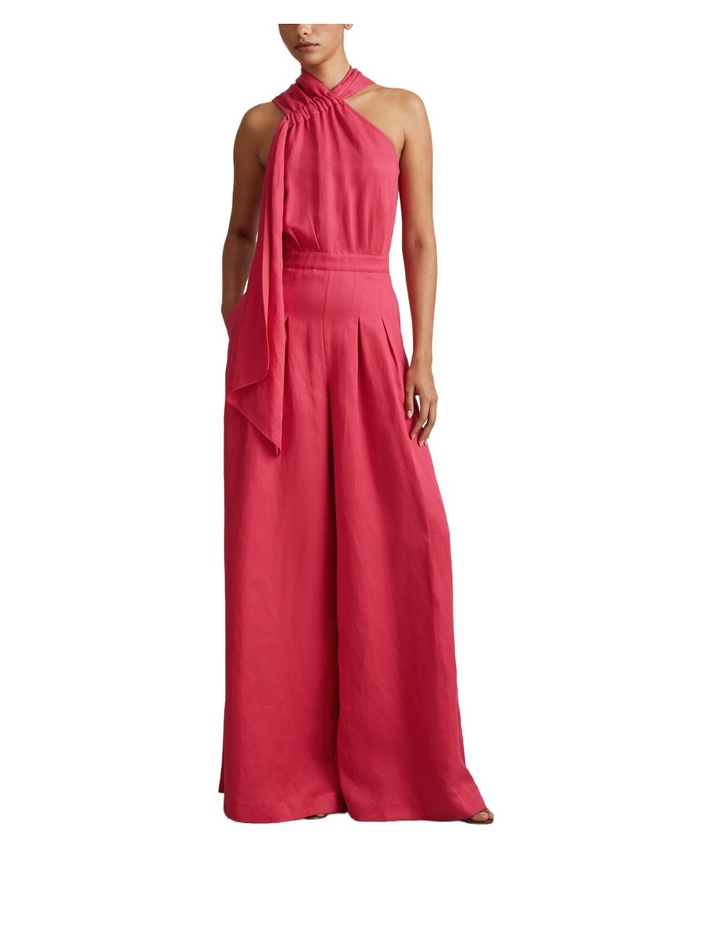 NWT Reiss Selena Wide Leg Halter Jumpsuit in Coral; Size 2